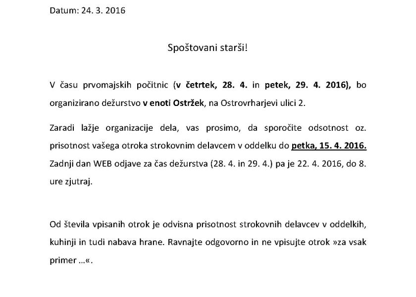 obvestilo za starše, april 2016