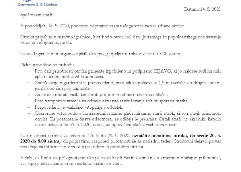 obvestilo 14.5.2020