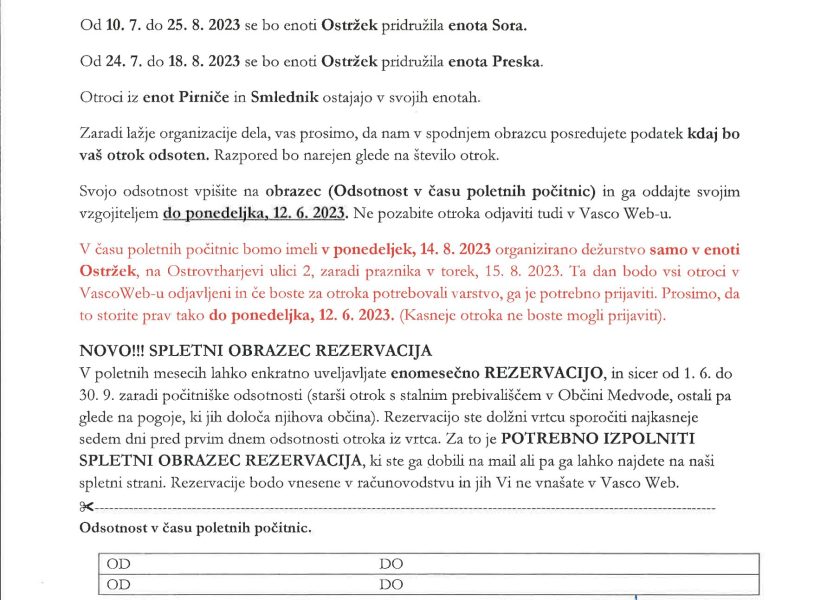 obvestilo starši 2023